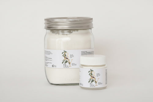 Two containers with labels on a white background